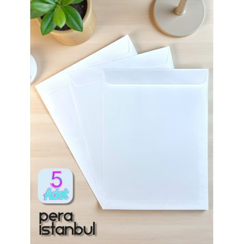 5 Adet 24x32 cm Beyaz Davetiye Lüks Tebrik Kartı Mektup Mühür Cüzdan Büyük Kapasiteli Torba Zarf