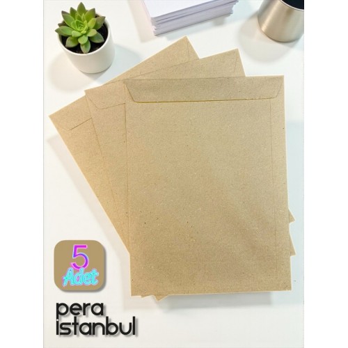 5 Adet 24x32 cm Kraft Davetiye Lüks Tebrik Kartı Mektup Mühür Cüzdan Büyük Kapasiteli Torba Zarf