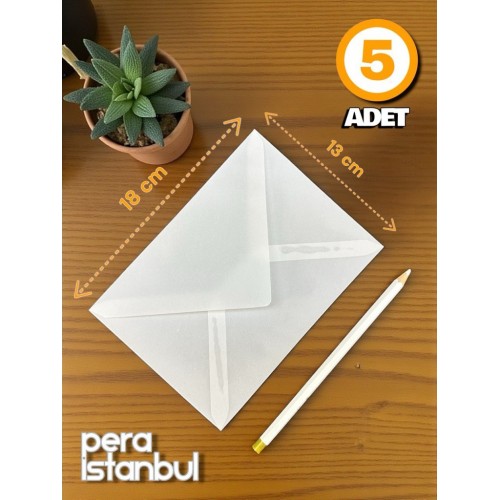 5 Adet Aydınger Transparan Şeffaf Zarf Davetiye Lüks Tebrik Kartı Mektup Mühür Cüzdan