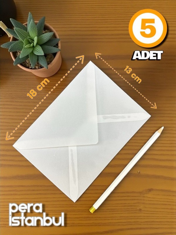 5 Adet Aydınger Transparan Şeffaf Zarf Davetiye Lüks Tebrik Kartı Mektup Mühür Cüzdan