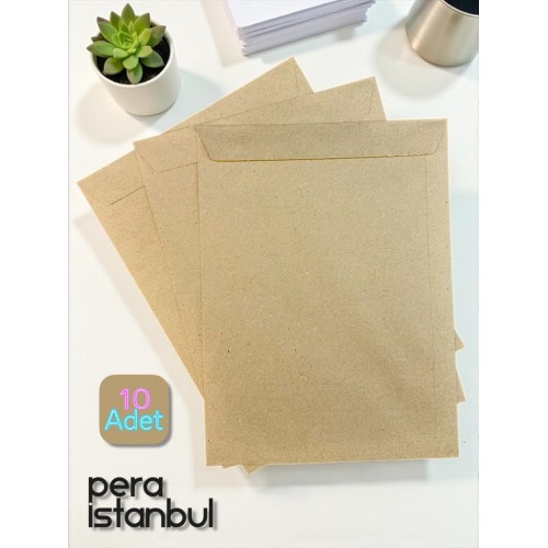 10 Adet 24x32 cm Kraft Davetiye Lüks Tebrik Kartı Mektup Mühür Cüzdan Büyük Kapasiteli Torba Zarf