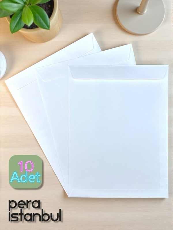 10 Adet 24x32 cm Beyaz Davetiye Lüks Tebrik Kartı Mektup Mühür Cüzdan Büyük Kapasiteli Torba Zarf