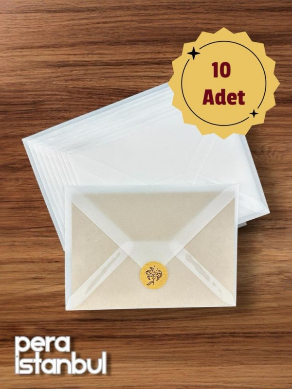 10 Adet Aydınger Transparan Şeffaf Zarf Davetiye Lüks Tebrik Kartı Mektup Mühür Cüzdan