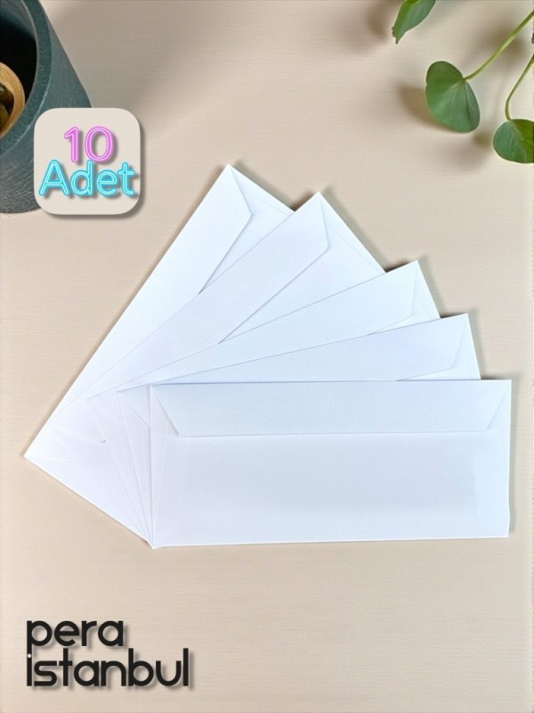 10 Adet Diplomat Beyaz Davetiye Lüks Tebrik Kartı Mektup Mühür Cüzdan Büyük Zarf 105x240mm