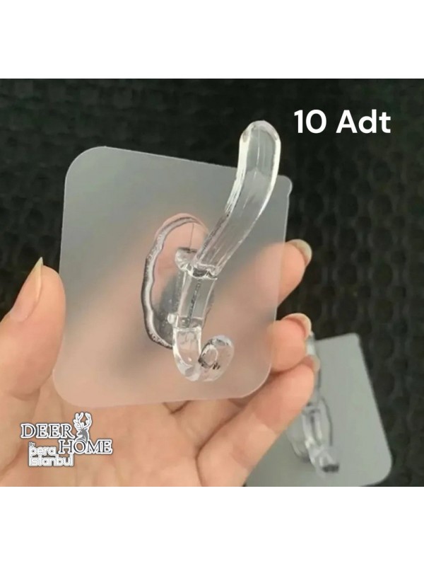 10 Adet Süper Güçlü Şeffaf Banyo Mutfak Kancası Çerçeve Askısı Kendinden Yapışkanlı Şeffaf Yapışkan