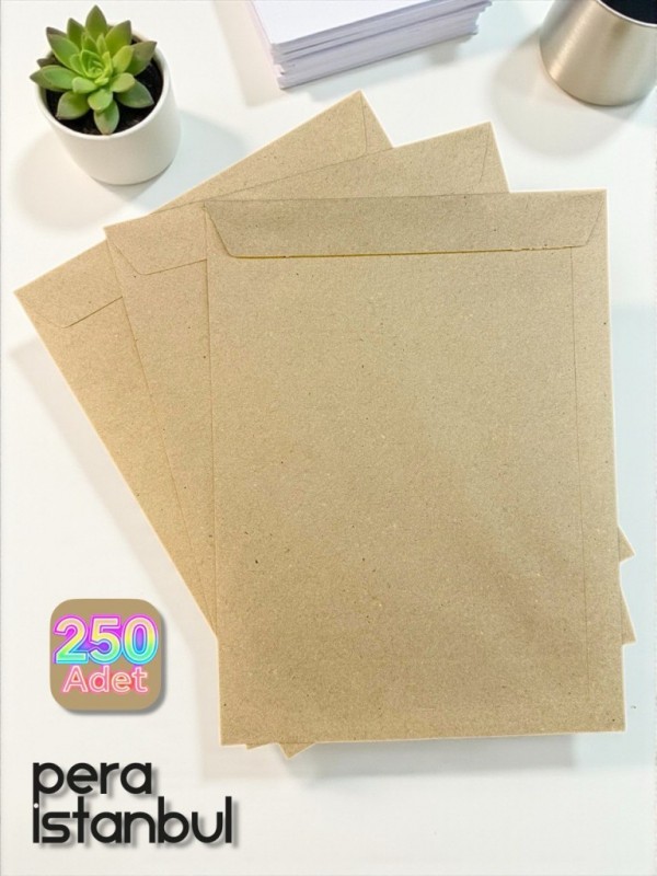 250 Adet 24x32 cm Kraft Davetiye Lüks Tebrik Kartı Mektup Mühür Cüzdan Büyük Kapasiteli Torba Zarf