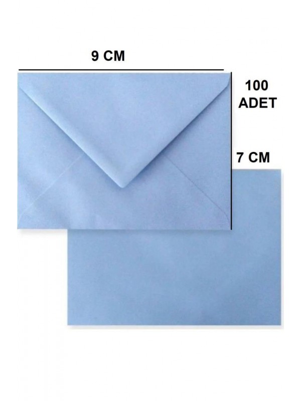 100 Adet Açık Mavi Renkli Küçük Zarf 7x9