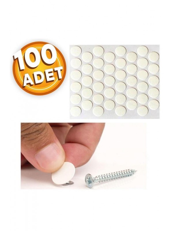 100 Adet Parlak Beyaz Ahşap Mobilya Dolapları Için Kendinden Yapışkanlı Vida Tapası Tıpası Kapatıcı