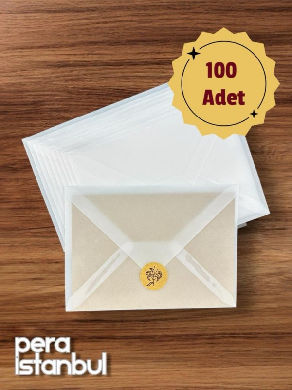 100 Adet Büyük Kapasiteli Aydınger Şeffaf Zarf Transparan Davetiye Lüks Tebrik Kartı Mektup Mühür
