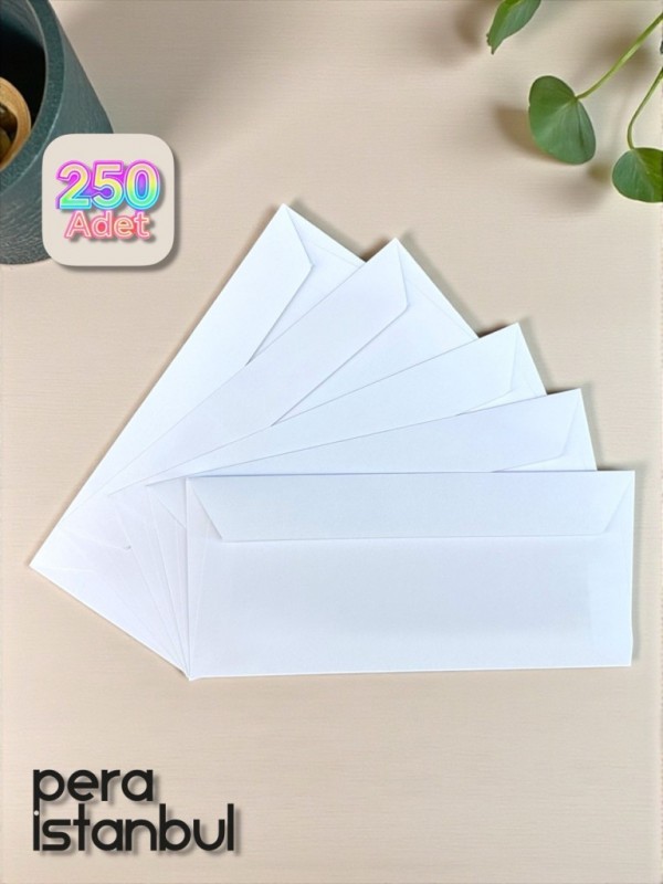 250 Adet Diplomat Beyaz Davetiye Lüks Tebrik Kartı Mektup Mühür Cüzdan Büyük Zarf 105x240mm