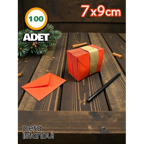 100 Adet Kırmızı Renkli Küçük Zarf 7x9