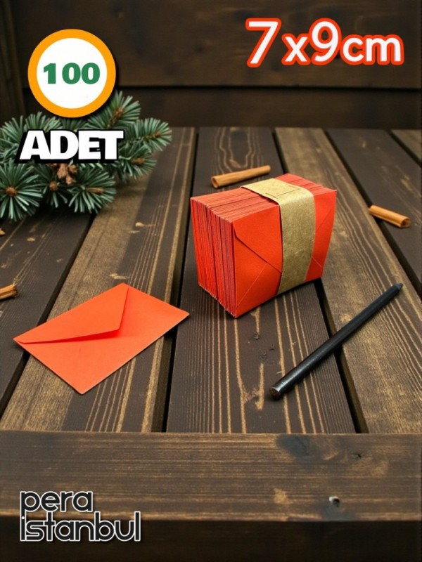 100 Adet Kırmızı Renkli Küçük Zarf 7x9