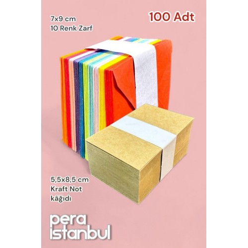 100 Adet Mini Zarf 70mmx90mm 10 Renk Zarf Hediye Doğum Günü Dilekleri Zarfı Kraft Not Kartlı