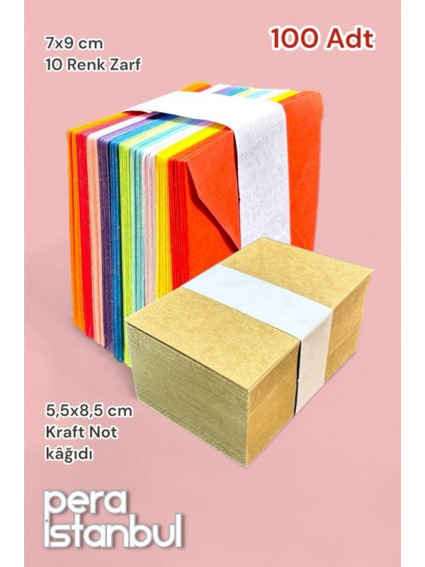 100 Adet Mini Zarf 70mmx90mm 10 Renk Zarf Hediye Doğum Günü Dilekleri Zarfı Kraft Not Kartlı