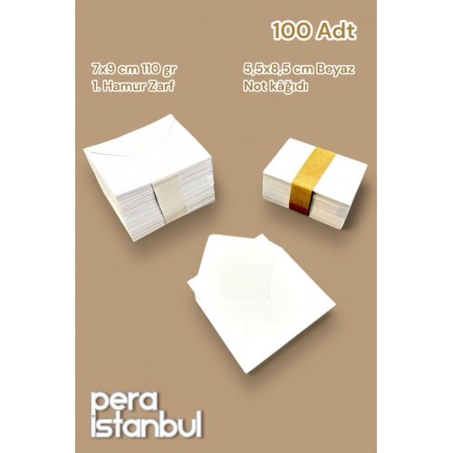 100 Adet Mini Zarf 70mmx90mm Beyaz Zarf Hediye Doğum Günü Dilekleri Zarfı Beyaz Not Kartlı