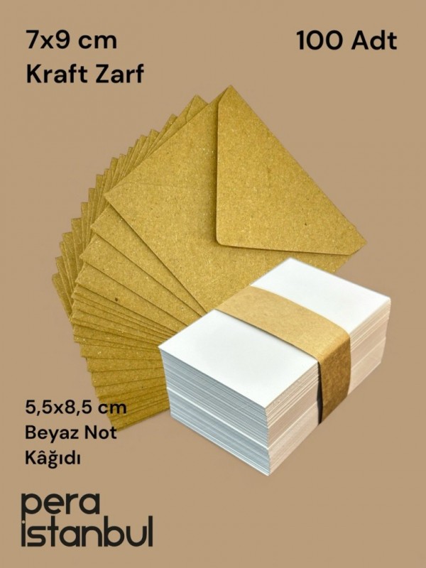 100 Adet Mini Zarf 70mmx90mm Kraft Zarf Hediye Doğum Günü Dilekleri Zarfı Beyaz Not Kartlı