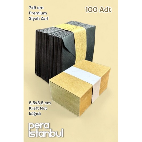 100 Adet Mini Zarf 70mmx90mm Siyah Zarf Hediye Doğum Günü Dilekleri Zarfı Kraft Not Kartlı