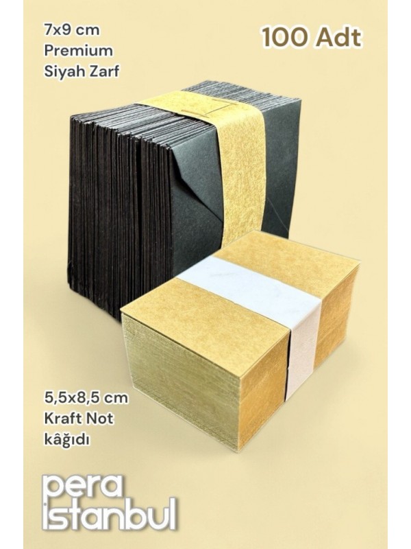 100 Adet Mini Zarf 70mmx90mm Siyah Zarf Hediye Doğum Günü Dilekleri Zarfı Kraft Not Kartlı
