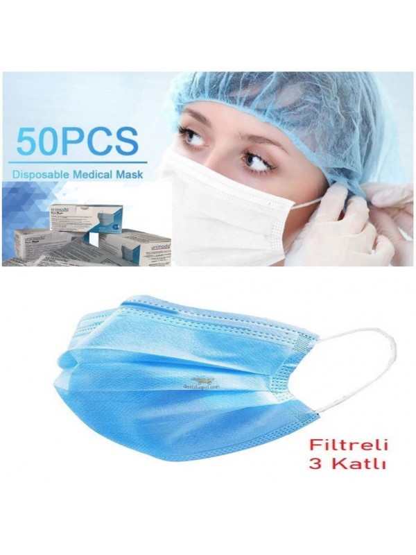 100'lü Meltblown Filtreli 3 Katlı Telli Konfor Modeli Mavi Cerrahi Maske