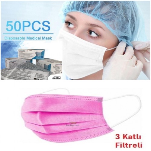 100'lü Meltblown Filtreli 3 Katlı Telli Konfor Modeli Pembe Cerrahi Maske