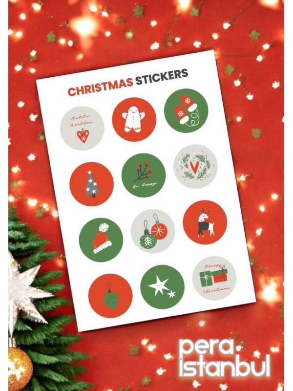 12 Adet 35mm Yılbaşı Hediye Kartı Etiketleri Yeni Yıl Hediye Paketi Sticker Seti