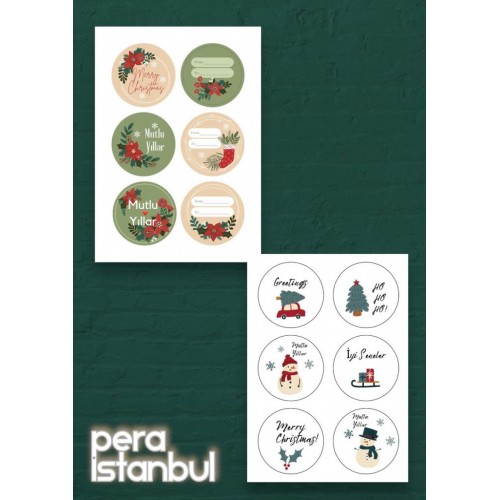 12 Adet 55mm Yılbaşı Hediye Kartı Etiketleri Yeni Yıl Hediye Paketi Sticker Seti