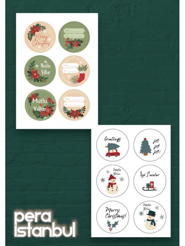12 Adet 55mm Yılbaşı Hediye Kartı Etiketleri Yeni Yıl Hediye Paketi Sticker Seti