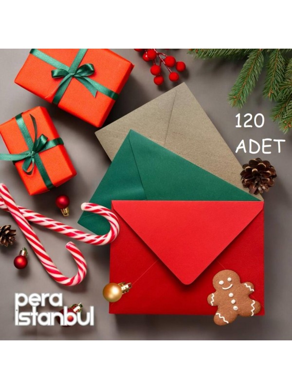 120 Adet Yılbaşı Yeni Yıl Temaları Renkli Zarf 13x18