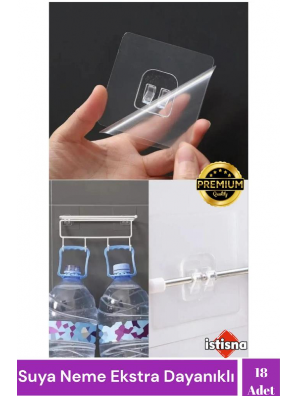 18 Adet Süper Güçlü Şeffaf Çerçeve Askısı Lekesiz Duvar Yapışkanı Mutfak Banyo Raf Tutucu Aksesuarı