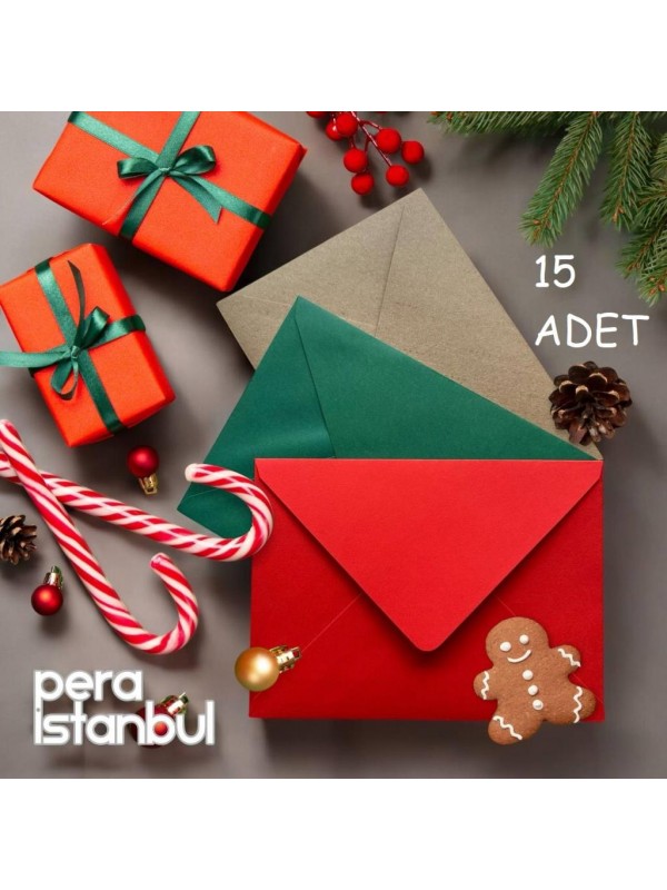 15 Adet Yılbaşı Yeni Yıl Temaları Renkli Zarf 13x18