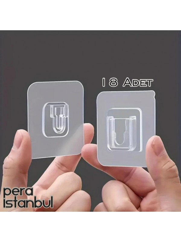 18 Adet Süper Güçlü Şeffaf Çerçeve Askısı Resim Mutfak Kancası Kendinden Yapışkanlı Şeffaf Yapışkan