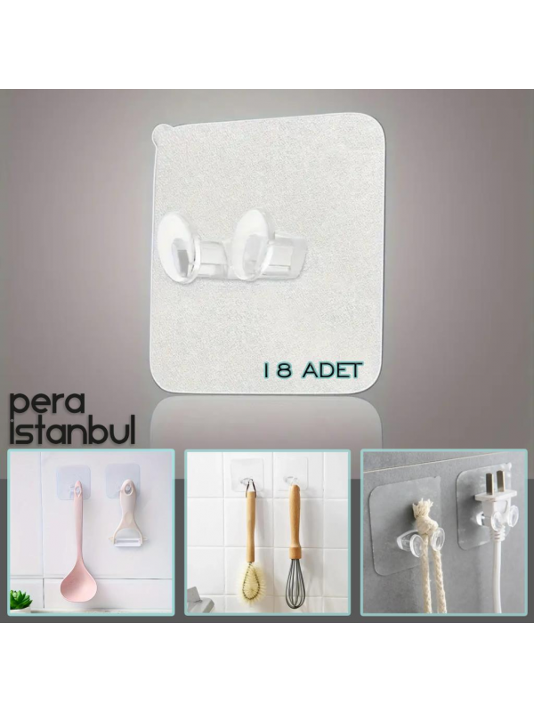 18 Adet Süper Güçlü Şeffaf Resim Mutfak Kancası Çerçeve Askısı Kendinden Yapışkanlı Şeffaf Yapışkan