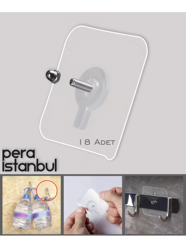 18 Adet Süper Güçlü Şeffaf Vidalı Çerçeve Askısı Resim Kancası Kendinden Yapışkanlı Şeffaf Yapışkan