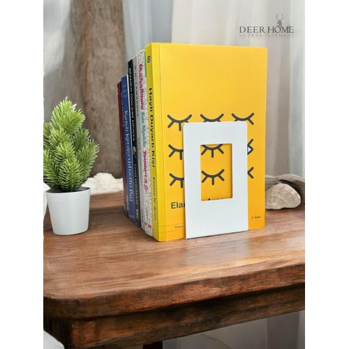 2 Adet Beyaz Masa Düzenleyici Kaymaz Dekoratif Kitap Ayağı Ofis Dekoratif Metal Kitap Tutucu