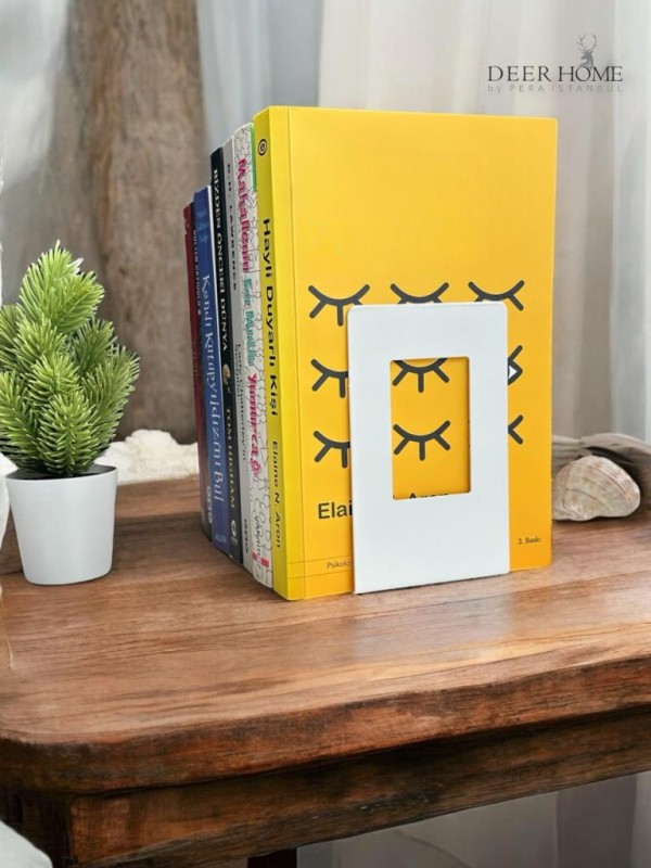 2 Adet Beyaz Masa Düzenleyici Kaymaz Dekoratif Kitap Ayağı Ofis Dekoratif Metal Kitap Tutucu