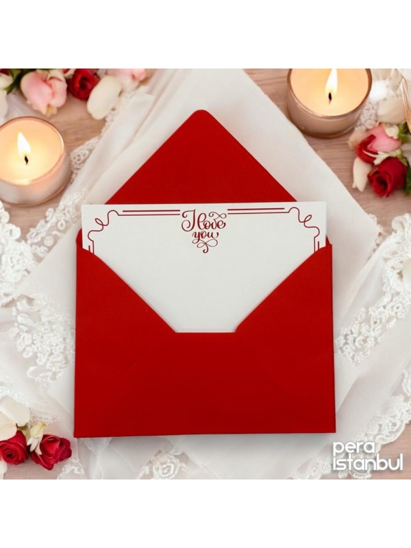 2 Adet Renkli 13x18 Zarf ve 1 Adet Kalp Desenli 1 Adet I Love You Yazılı Hediyelik Not Kartı Seti