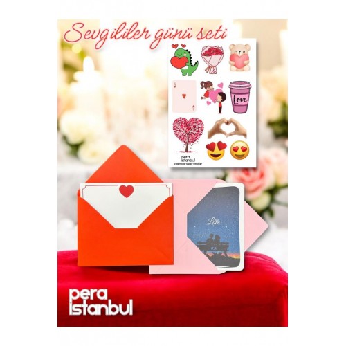 2 Adet Renkli 13x18 Zarf ve Hediyelik Not Kartı Sticker Seti Sevgililer Günü Yıl Dönümü Not Kartı