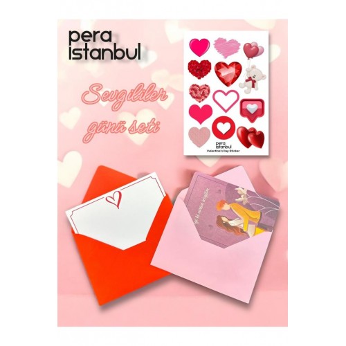 2 Adet Renkli 13x18 Zarf ve Hediyelik Not Kartı Sticker Seti Sevgililer Günü Yıl Dönümü Not Kartı