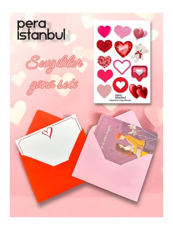 2 Adet Renkli 13x18 Zarf ve Hediyelik Not Kartı Sticker Seti Sevgililer Günü Yıl Dönümü Not Kartı