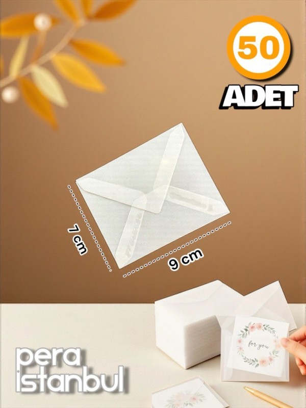 50 Adet 7x9 Aydınger Transparan Şeffaf Zarf Davetiye Lüks Tebrik Kartı Mektup Mühür Cüzdan