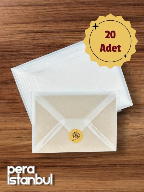 20 Adet Aydınger Transparan Şeffaf Zarf Davetiye Lüks Tebrik Kartı Mektup Mühür Cüzdan
