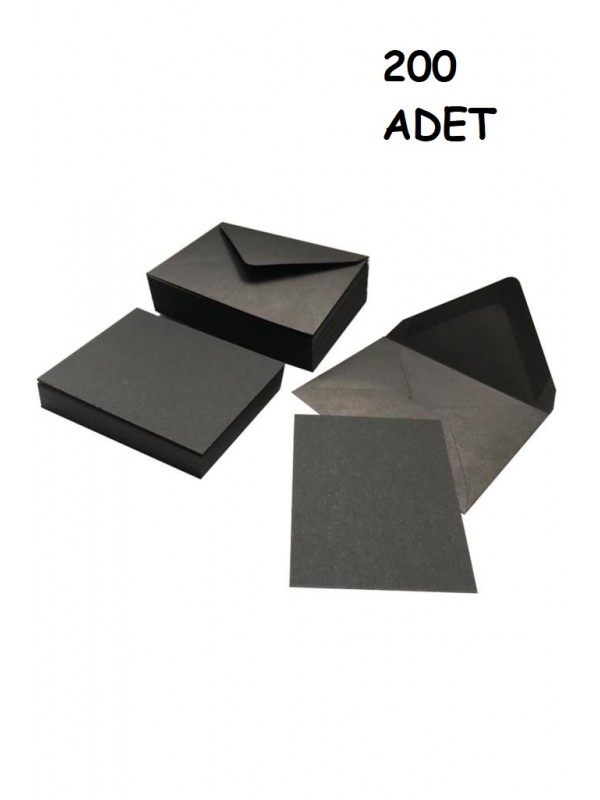 200 Adet Siyah Renkli Küçük Zarf 7x9