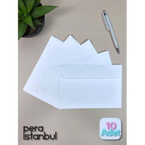 10 Adet C6 Beyaz Davetiye Lüks Tebrik Kartı Mektup Mühür Cüzdan Büyük Kapasiteli Zarf 114x162mm