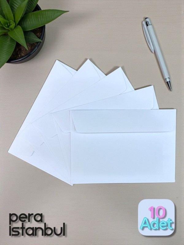 10 Adet C6 Beyaz Davetiye Lüks Tebrik Kartı Mektup Mühür Cüzdan Büyük Kapasiteli Zarf 114x162mm