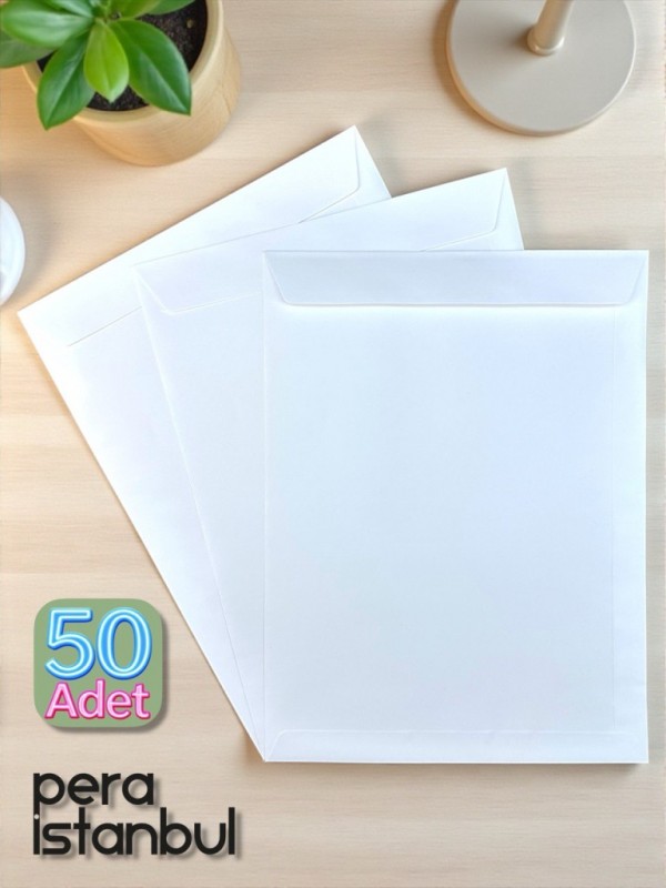 50 Adet 24x32 cm Beyaz Davetiye Lüks Tebrik Kartı Mektup Mühür Cüzdan Büyük Kapasiteli Torba Zarf