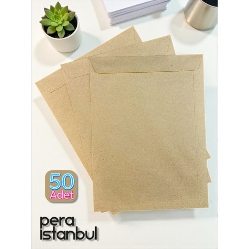 50 Adet 24x32 cm Kraft Davetiye Lüks Tebrik Kartı Mektup Mühür Cüzdan Büyük Kapasiteli Torba Zarf