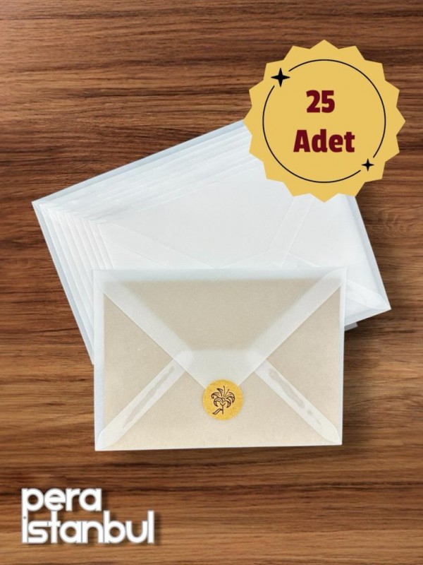 25 Adet Aydınger Transparan Şeffaf Zarf Davetiye Lüks Tebrik Kartı Mektup Mühür Cüzdan