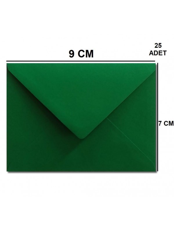 25 Adet Çam Yeşili Renkli Küçük Zarf 7x9