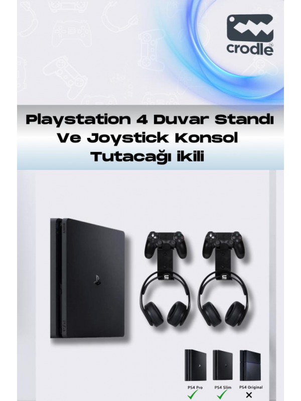 3'lü Fırsat Ps4 Slim Ve Ps4 Pro Için Duvar Standı Ve Joystick Konsol Tutacağı Kırılmaz Stand Yerden Tasarruf Gaming Aksesuar
