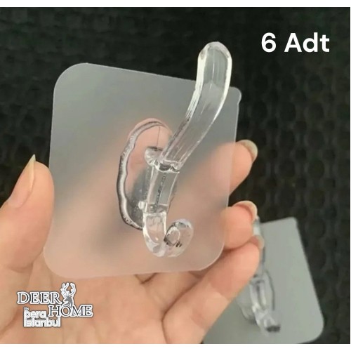 6 Adet Süper Güçlü Şeffaf Banyo Mutfak Kancası Çerçeve Askısı Kendinden Yapışkanlı Şeffaf Yapışkan